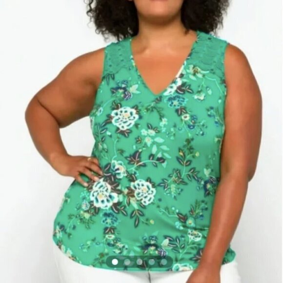 Daniel Rainn Sleeveless Fantine Crochet lace green floral cutout tunic, NWT - Picture 2 of 11